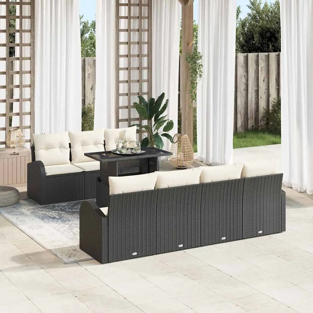 vidaXL Conjunto de Sofá de Jardim de 8 Peças com Almofadas Preto Rattan com Poliéster