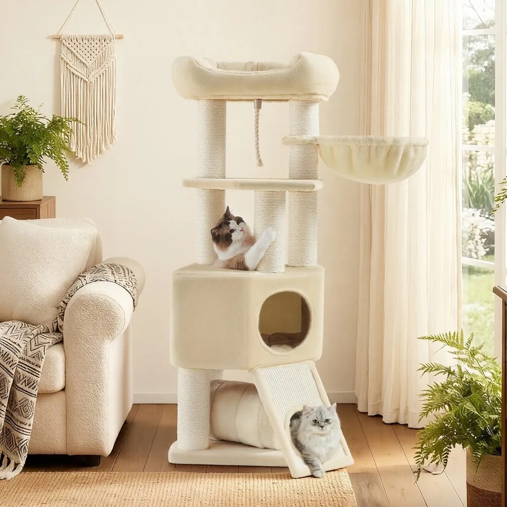 Arranhador para gatos, com caverna 50 x 50 x 141 cm bege