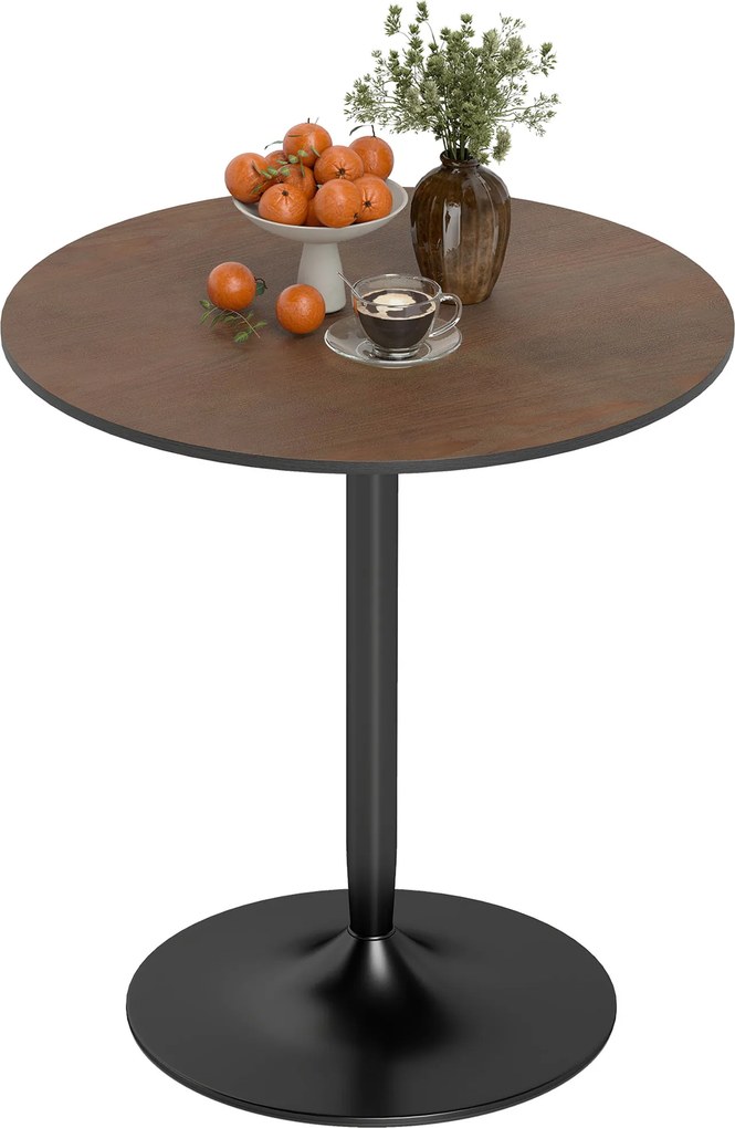 Mesa de jantar alta redonda Ø 70 x 75H cm para 2 pessoas (CADEIRAS NÃO INCLUIDAS), com tampo em folheado de madeira maciça e base em aço castanho