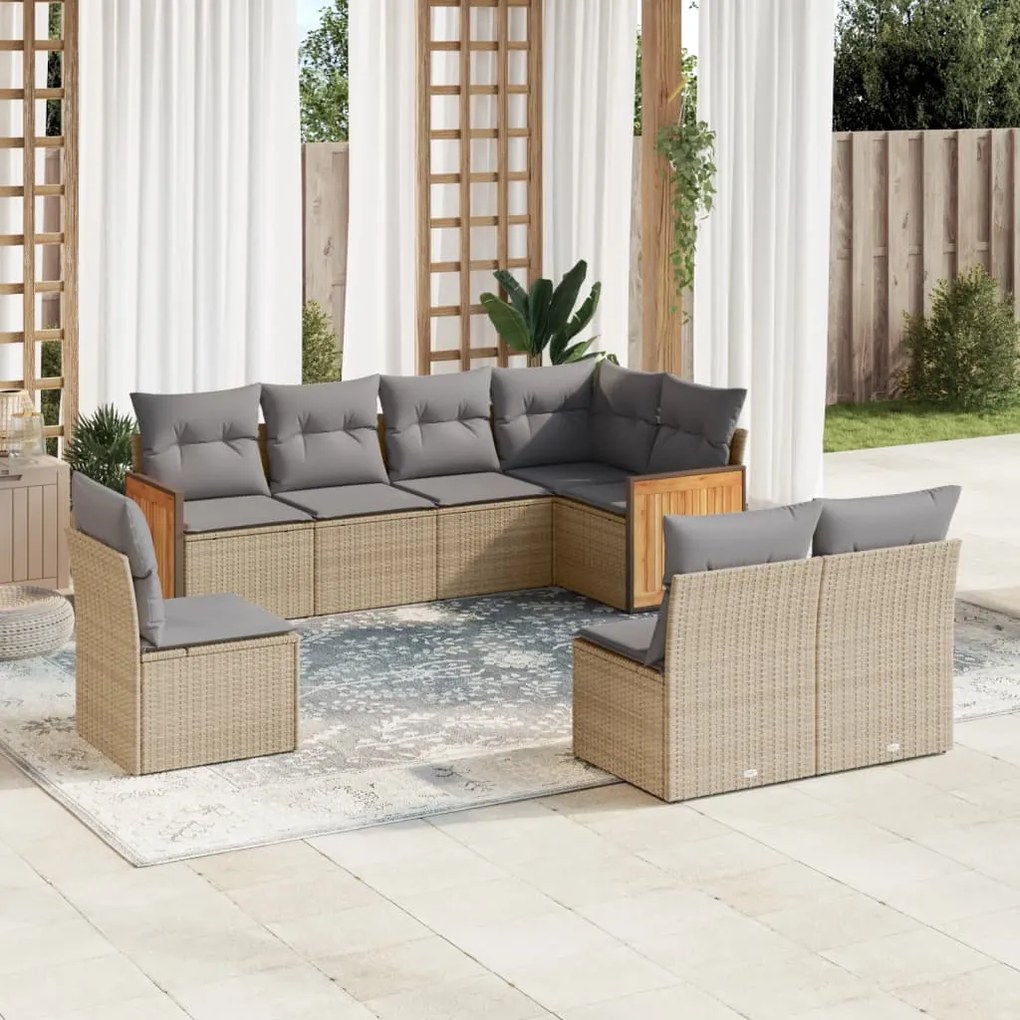 8 pcs conjunto de sofás p/ jardim com almofadões vime PE bege