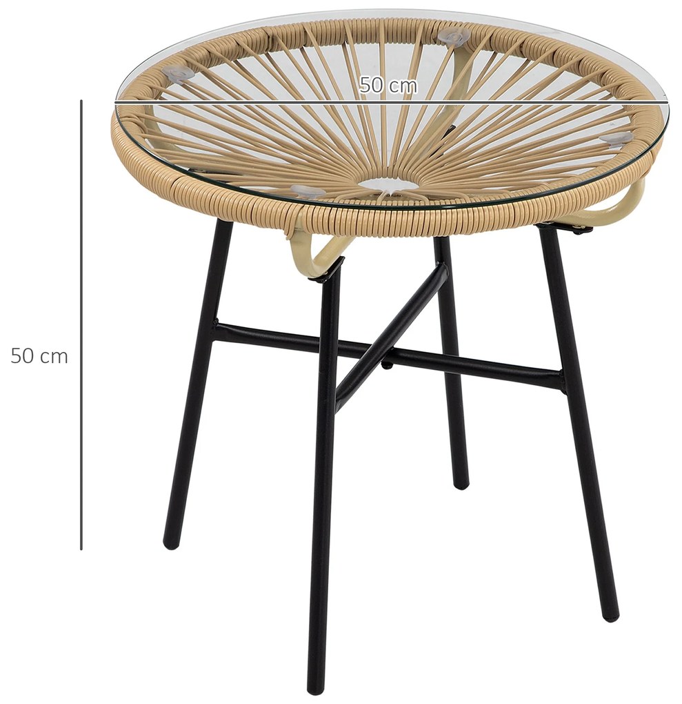 Outsunny Mesa Auxiliar de Vime Sintético Mesa de Centro Redonda para E