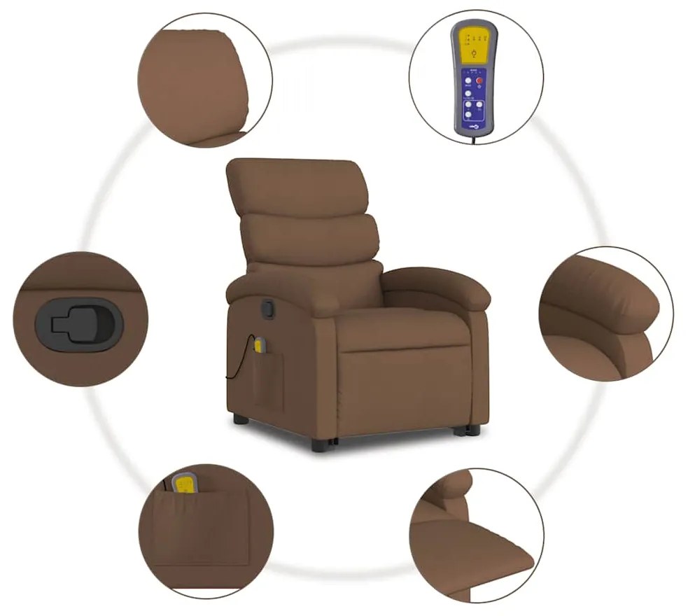 Poltrona reclinável massagens tecido castanho
