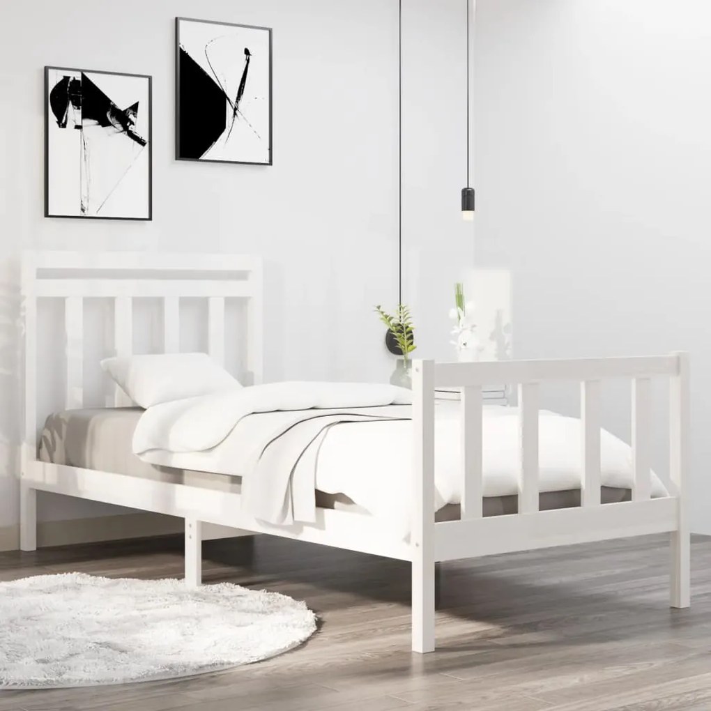 Estrutura cama de solteiro 90x190 cm madeira maciça branco