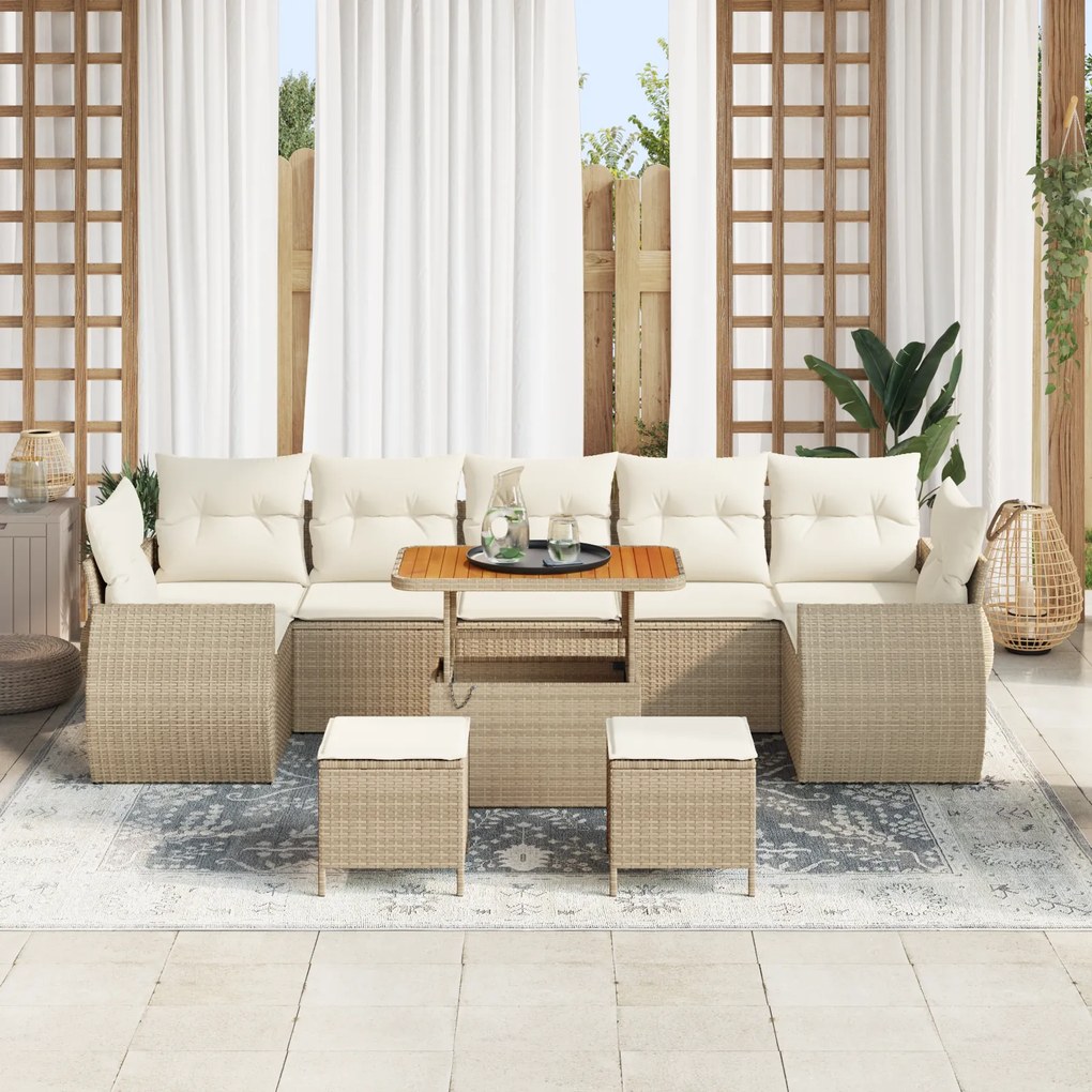 Conjunto de Sofá de Jardim vidaXL 10 Peças com Almofadas Bege Rattan P