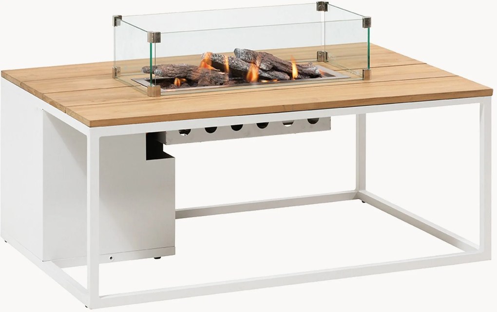 Mesa de centro de exterior com lareira e tampo de mesa em madeira de teca Cosiloft