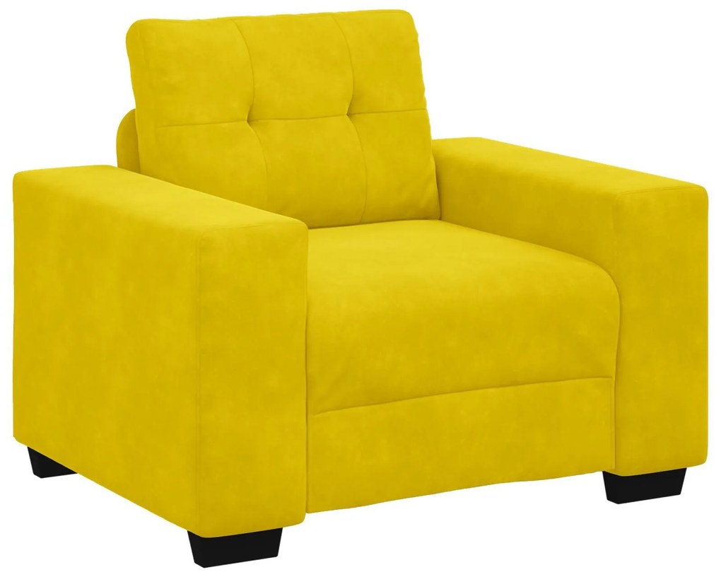 Conjunto de Sofá de 3 Peças com Almofadas de Veludo Amarelo