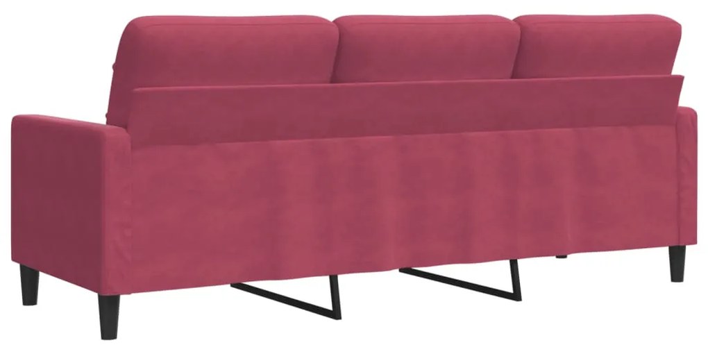 Sofá de 3 lugares veludo 180 cm vermelho tinto