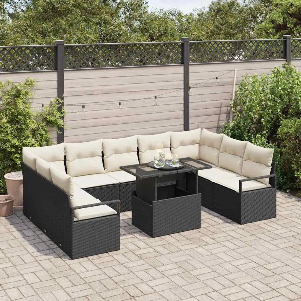 Conjunto de Sofá de Jardim vidaXL 10 Peças com Almofadas Vime Polyratt