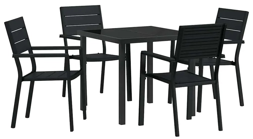 Conjunto de Jantar para Jardim com 5 Peças em HDPE Preto
