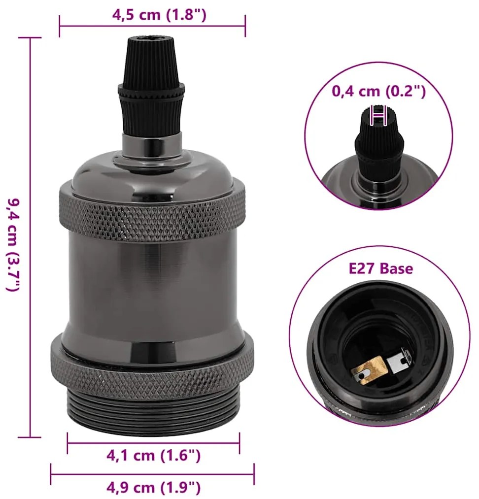 Casquilhos de lâmpadas 2 pcs Preto brilhante E27