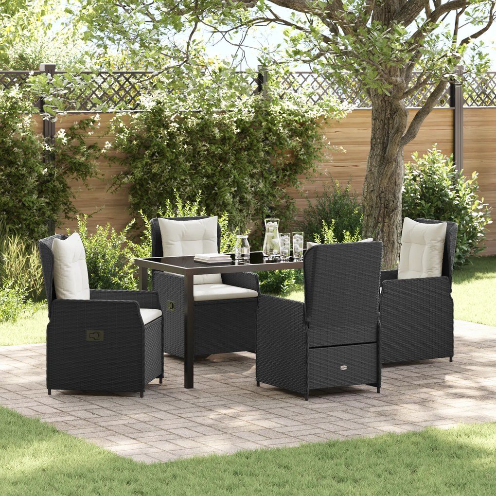 Conjunto de Jantar de 5 Peças vidaXL Preto Rattan Sintético