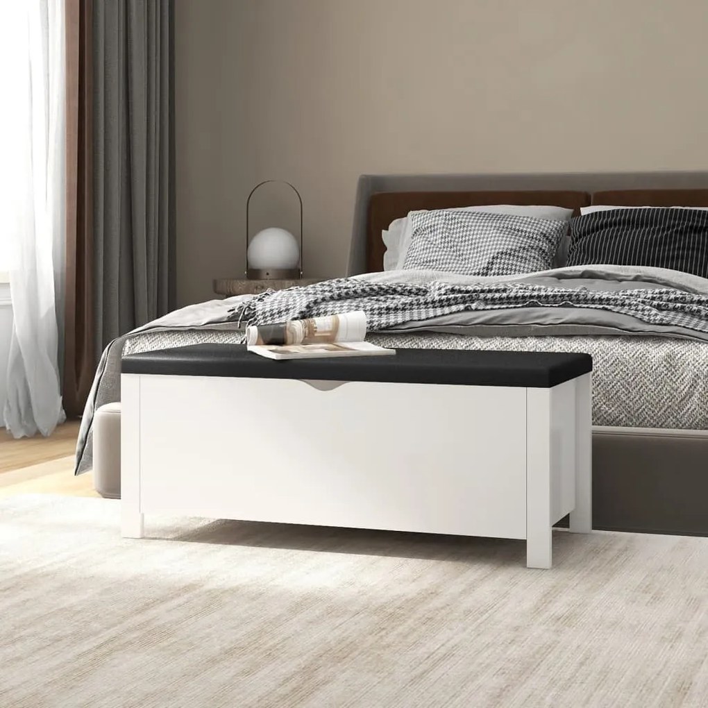 vidaXL Caixa arrumação c/ almofadão deriv. madeira 105x40x45 cm branco