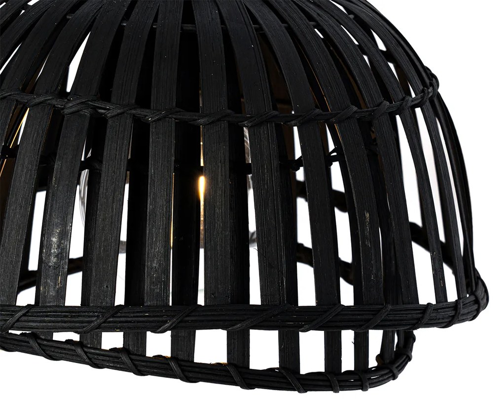 Candeeiro de suspensão oriental preto em bambu 3-luzes - Pua Oriental