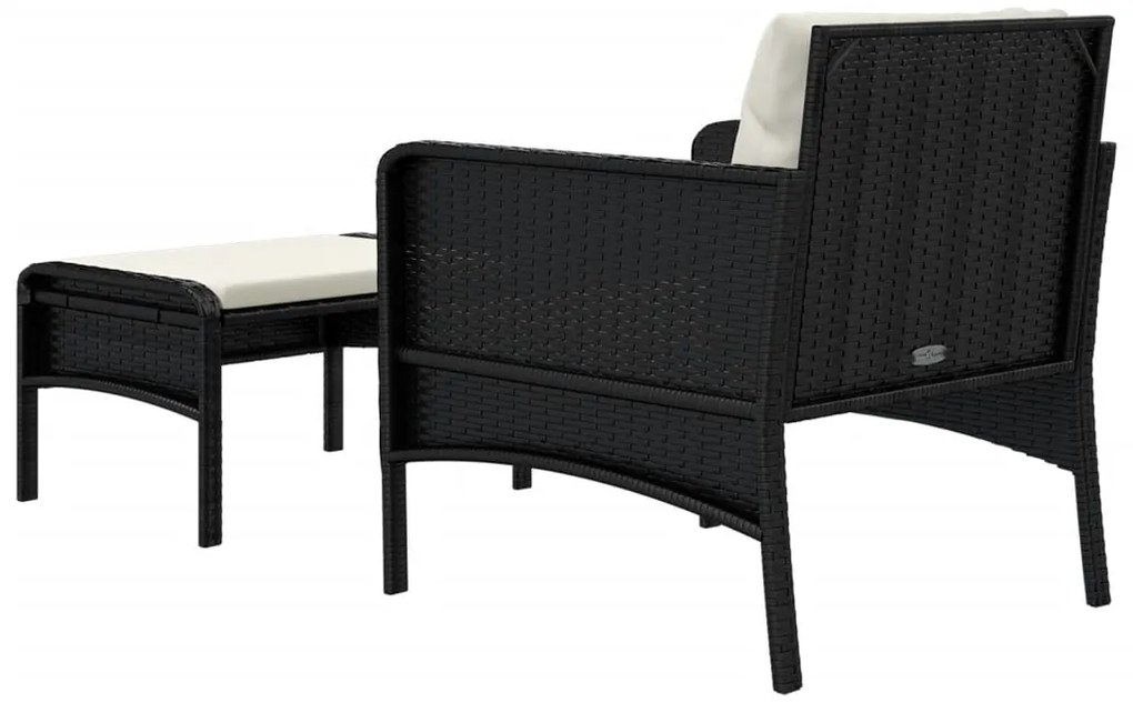 2 pcs conjunto lounge de jardim c/ almofadões vime PE preto