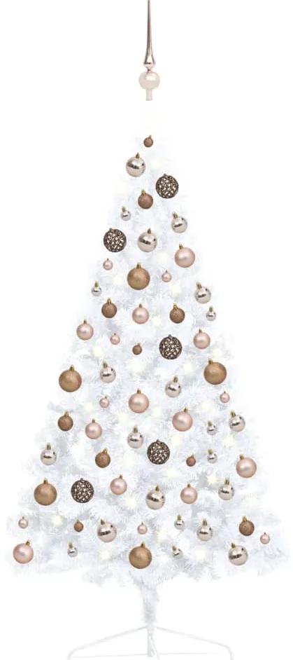 3077568 vidaXL Meia árvore Natal artificial pré-iluminada c/ bolas branco