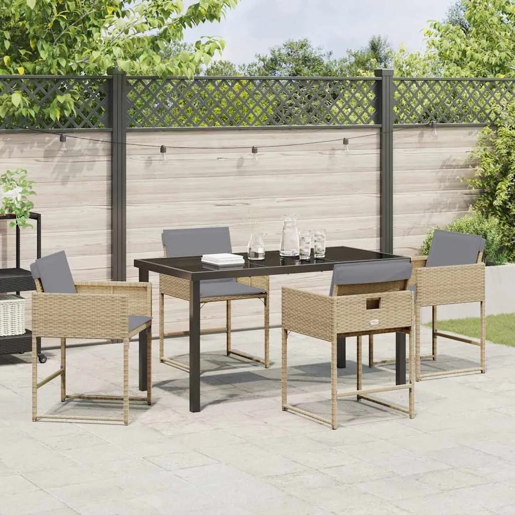 Conjunto de Jantar de Jardim de 5 Peças com Almofadas em Rattan Sintét
