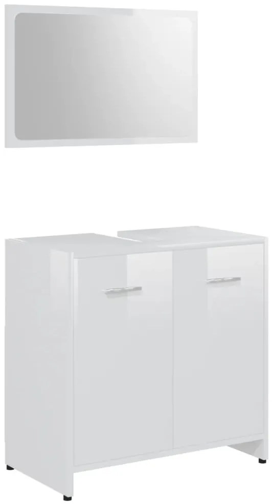 3 pcs conj. móveis casa de banho contraplacado branco brilhante