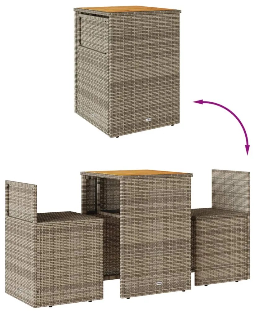 3 pcs conjunto bistrô com almofadões vime PE cinza