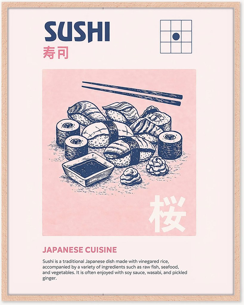 Impressão digital emoldurada artesanal Sushi