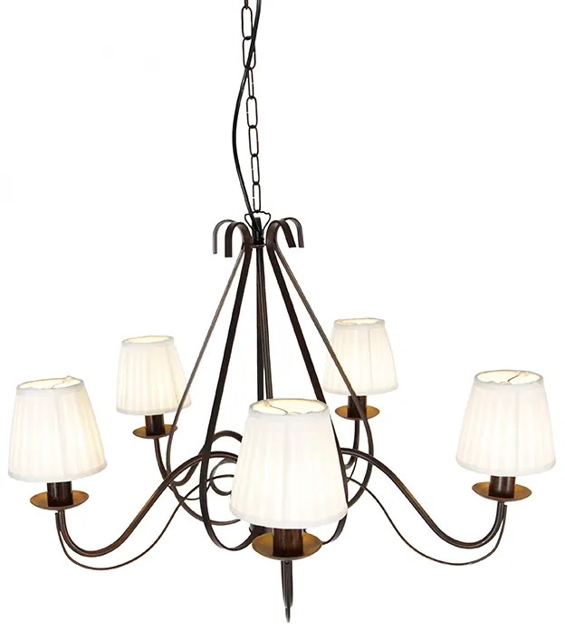 Candeeiro de candelabros castanho com abajur de clip em tecido plissado 5 luzes - Giuseppe Clássico / Antigo