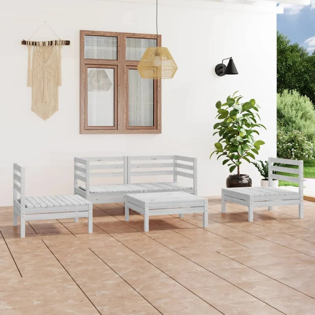 vidaXL 5 pcs conjunto lounge de jardim pinho maciço branco