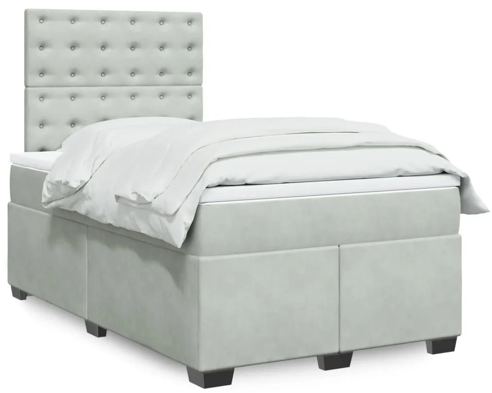 Cama boxspring com colchão 120x190 cm veludo cinzento-claro