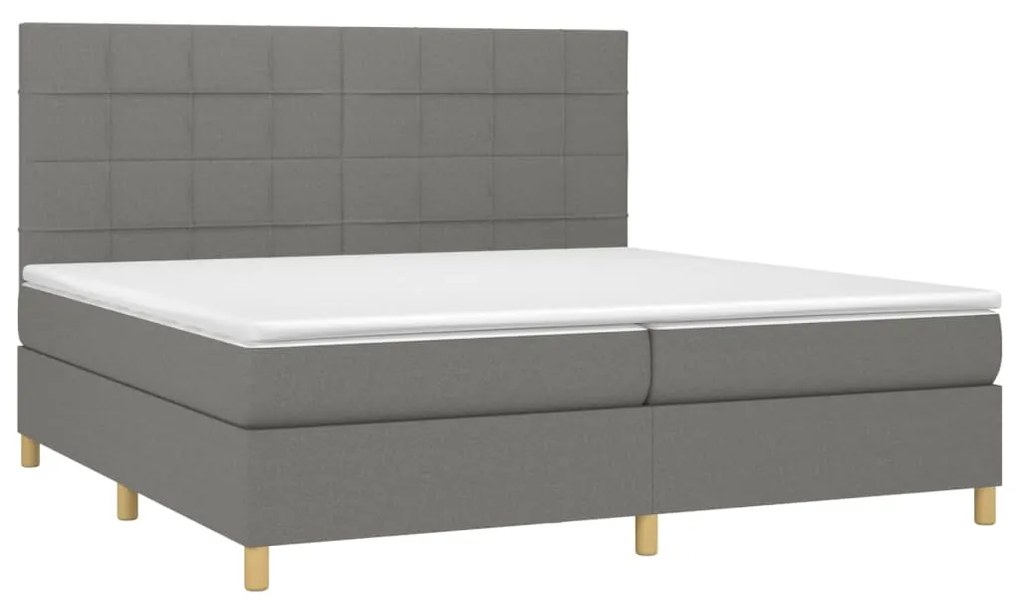 Cama box spring c/ colchão e LED 200x200 cm tecido cinza-escuro