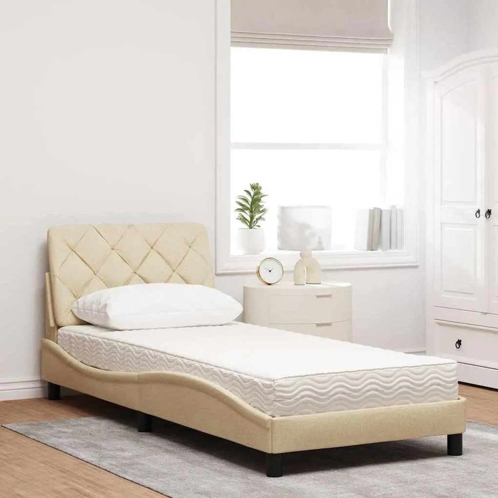 Cama com colchão 90x190 cm tecido cor creme