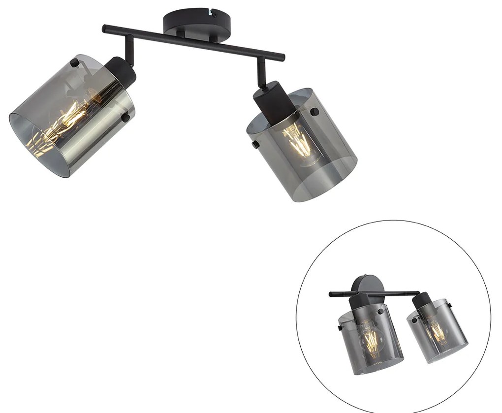 Foco de teto de design preto com vidro fumê 2 luzes - Domo