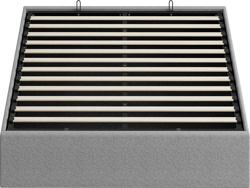 HOMCOM Cama de Casal 140x190 cm com Arrumação Elevatória, Estrutura com Estrado Estofada em Linho Cinzento | Aosom Portugal