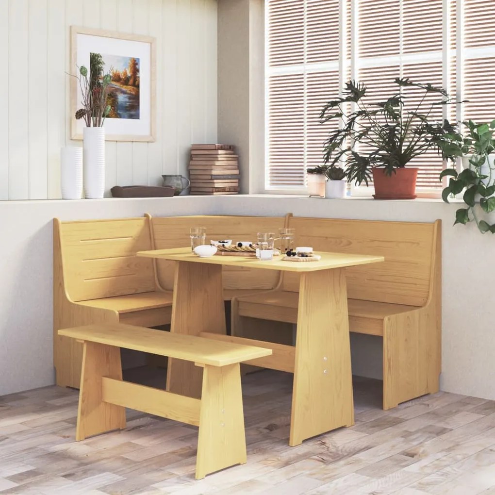327250 vidaXL Mesa de jantar com banco pinho maciço castanho mel