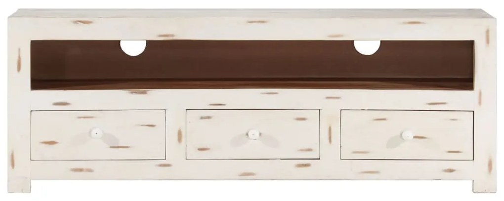 Móvel de TV madeira de acácia maciça 110x30x40 cm branco