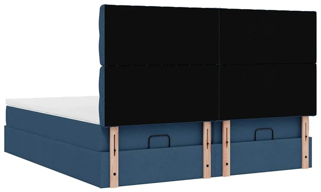 Estrutura de cama otomana com colchões 180x200cm tecido azul
