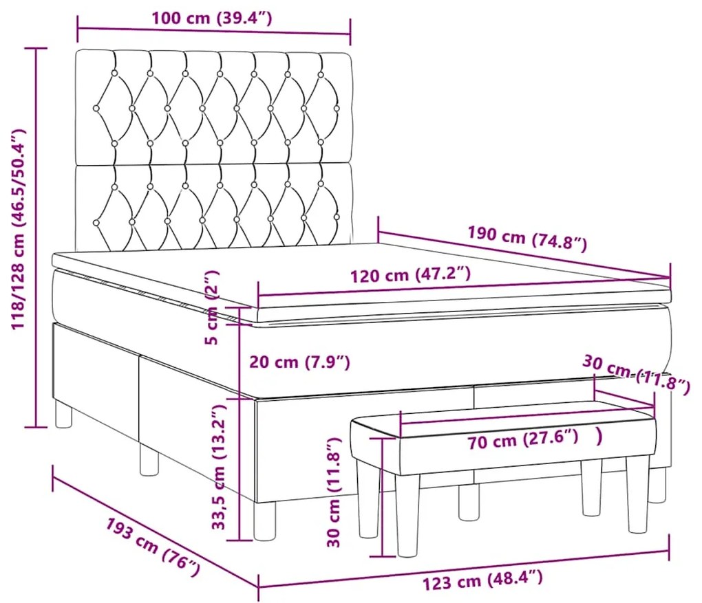 Cama boxspring com colchão 120x190 cm veludo rosa