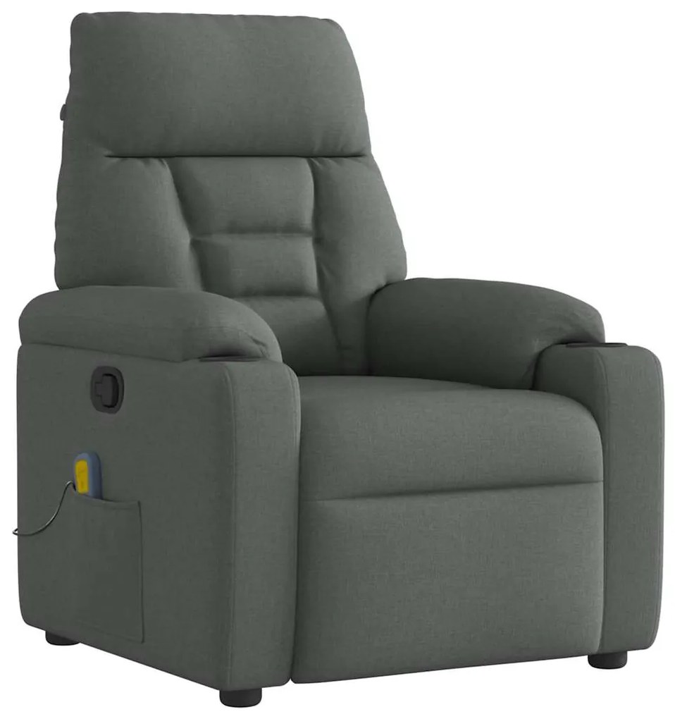 vidaXL Poltrona de massagens reclinável tecido cinzento-escuro