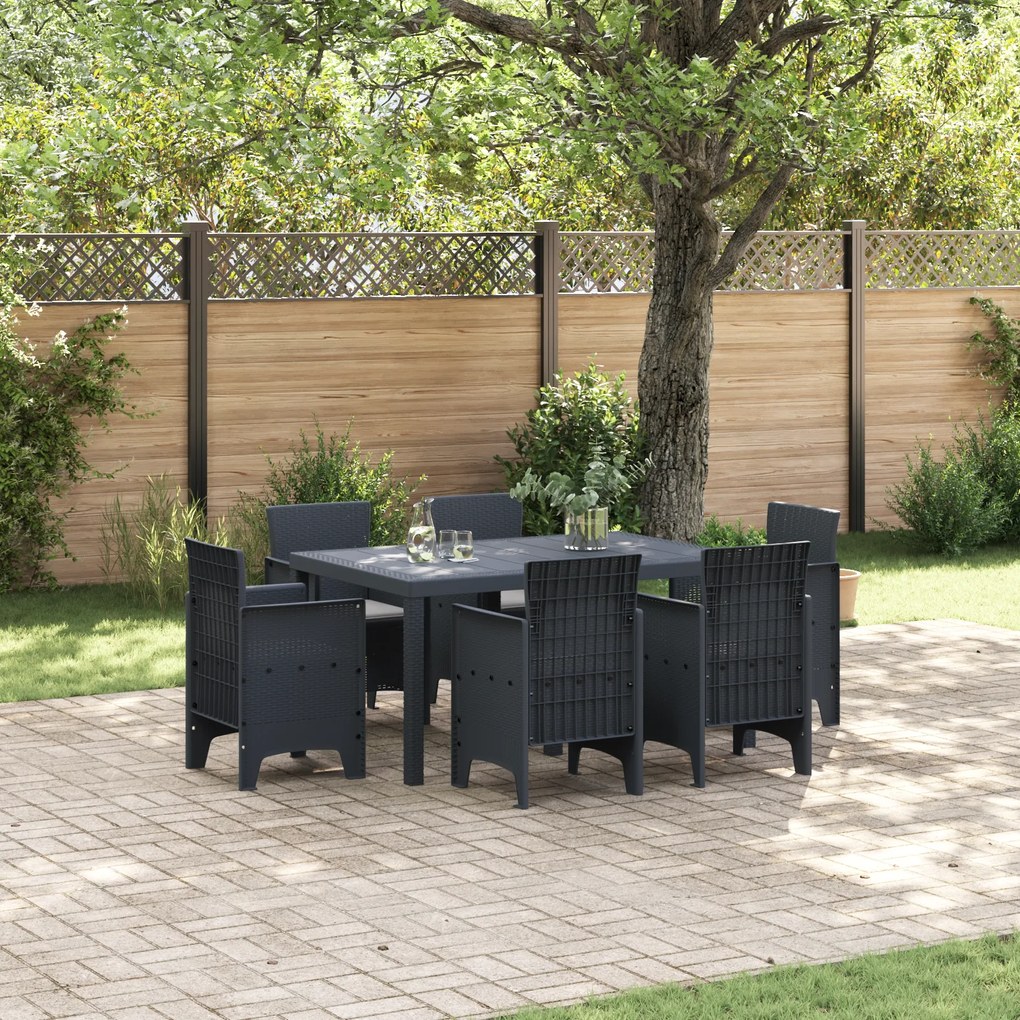 vidaXL Conjunto de Jantar de 7 Peças com Almofadas de Rattan Poliéster Antracite