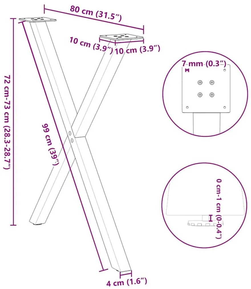 Pés para mesa de jantar em formato de X, 2 peças, branco, 80x (72-73)