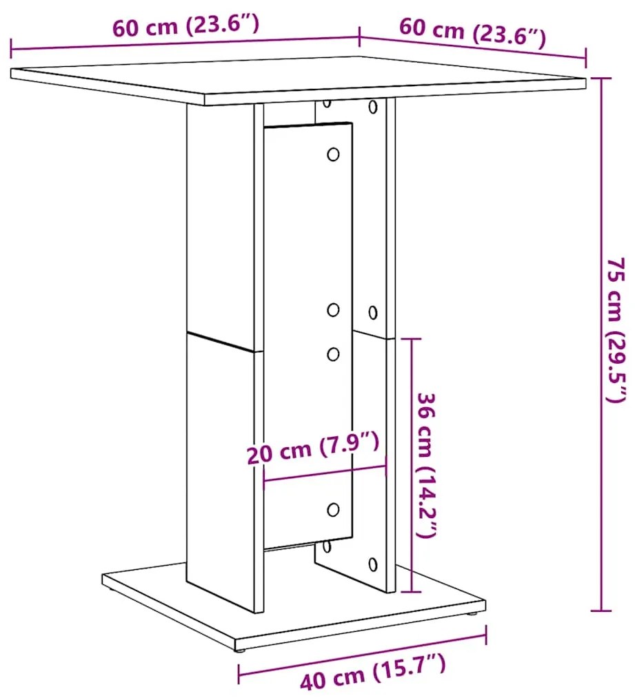 Mesa bistrô 60x60x75 cm derivados de madeira cinzento cimento
