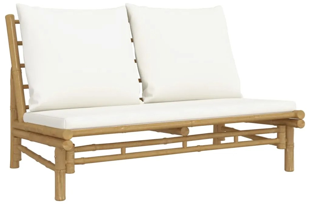 2 pcs conjunto lounge de jardim bambu c/ almofadões branco nata