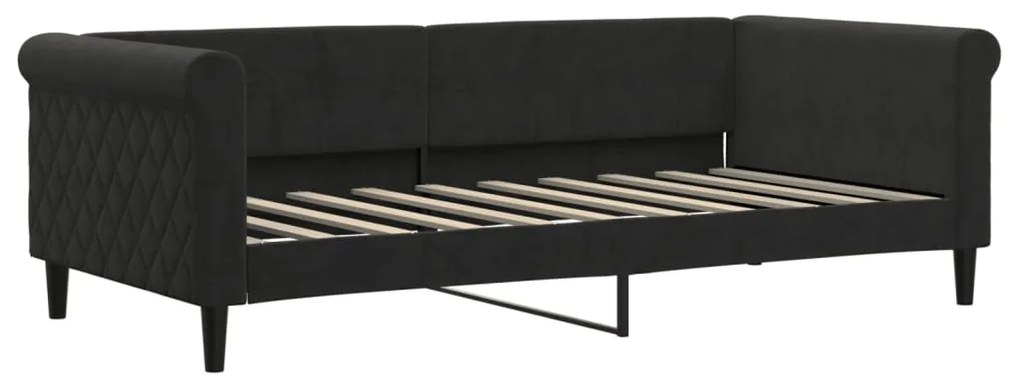 Sofá-cama com gavetão e colchões 90x190 cm veludo preto