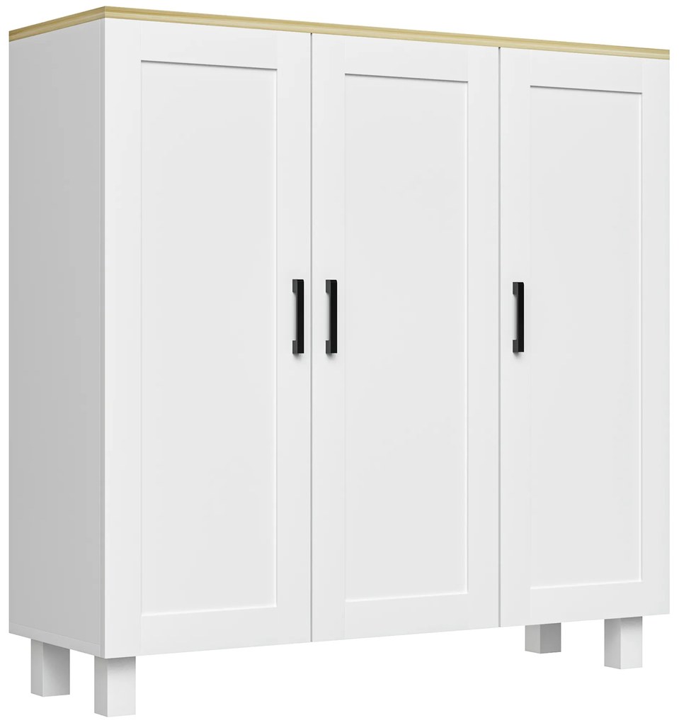 Aparador para Sala de Estar Móvel Buffet com 3 Portas e Prateleiras Ajustáveis 90x30x90 cm Branco e Madeira