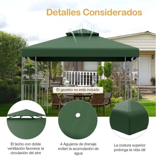 Teto de substituição de tenda ou Pérgula de jardim 3 x 3 m poliéster Verde