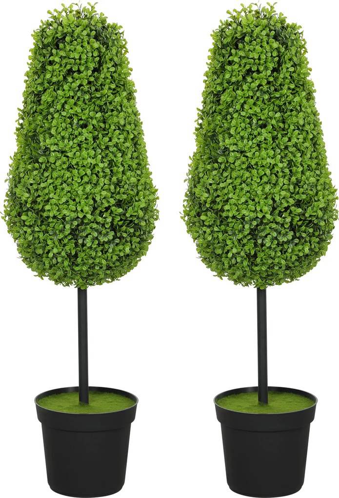HOMCOM Conjunto de 2 Buxos Artificiais 90 cm Planta Artificial em Forma de Gota, Plantas de Plástico em Vaso Decoração Moderna | Aosom Portugal