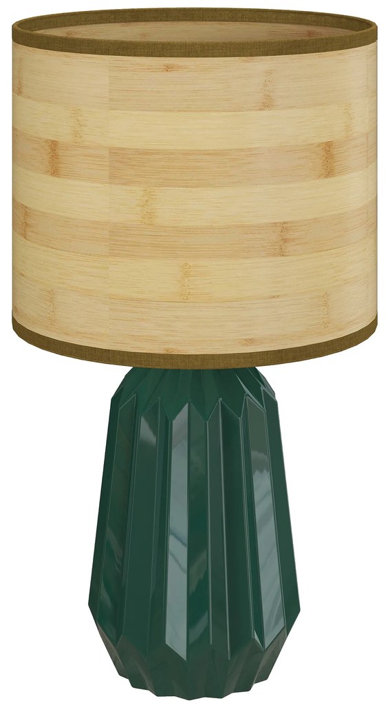 Candeeiro de Mesa com Base de Cerâmica e Ecrã de Linho Estilo Retro com Interruptor E27 40W Verde e Madeira