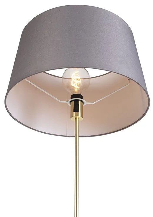 Candeeiro de pé dourado/latão com abajur de linho cinzento 45 cm - Parte Country / Rústico