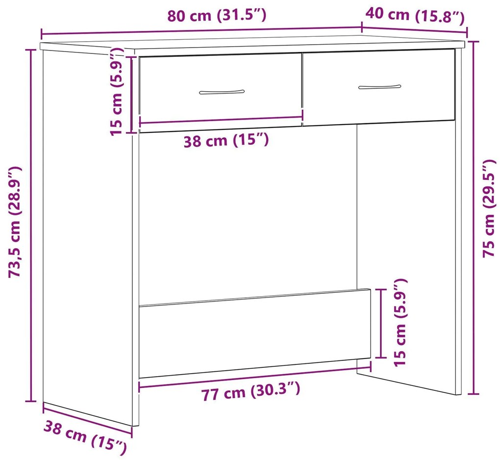 Mesa vidaXL Preta em Carvalho 80x40x75 cm em Madeira de Engenharia
