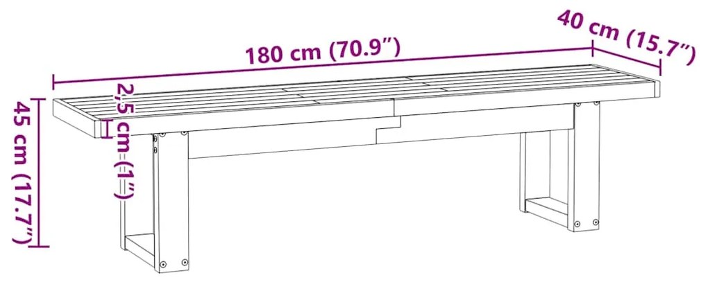 Banco de jantar NOAIN pernas forma U 180x40x45 cm pinho maciço