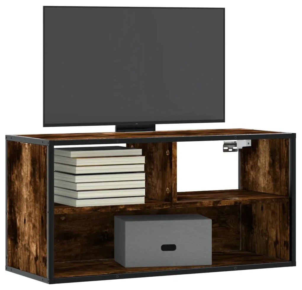 vidaXL Móvel p/ TV 80x31x39,5 cm deriv. madeira/metal carvalho fumado
