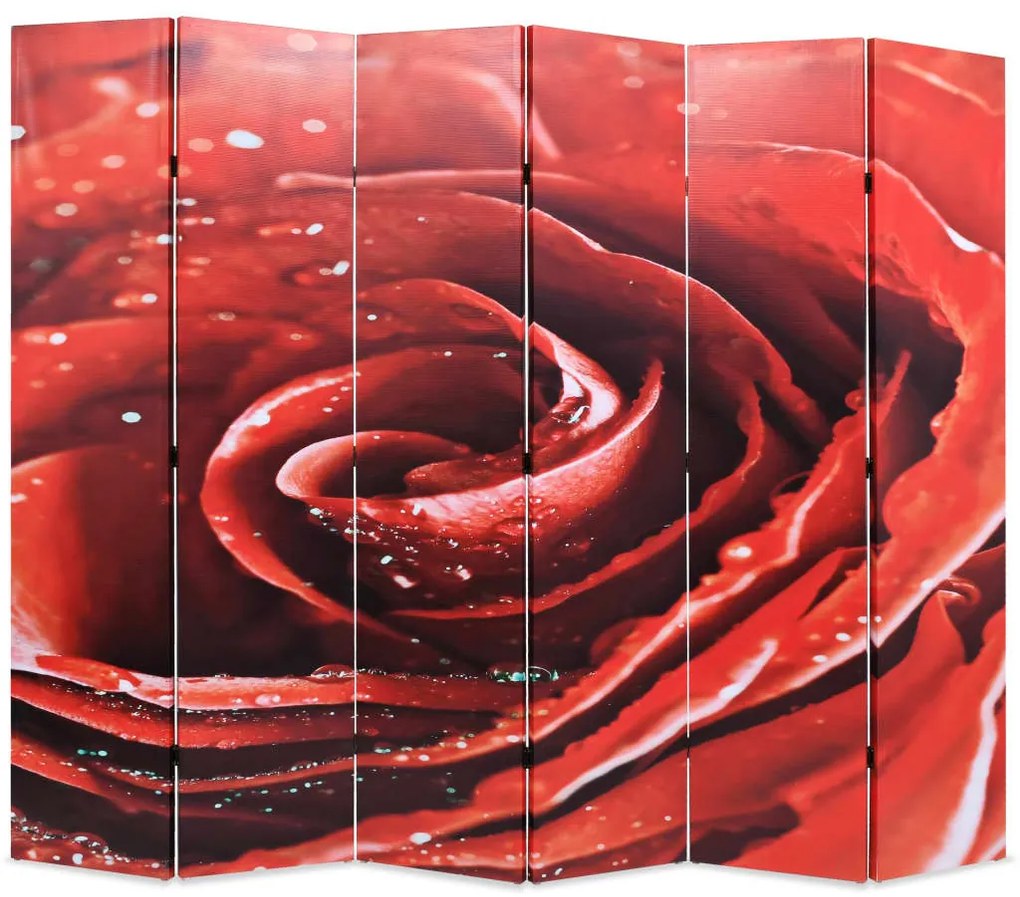 vidaXL Biombo dobrável com estampa de rosa vermelha 228x170 cm