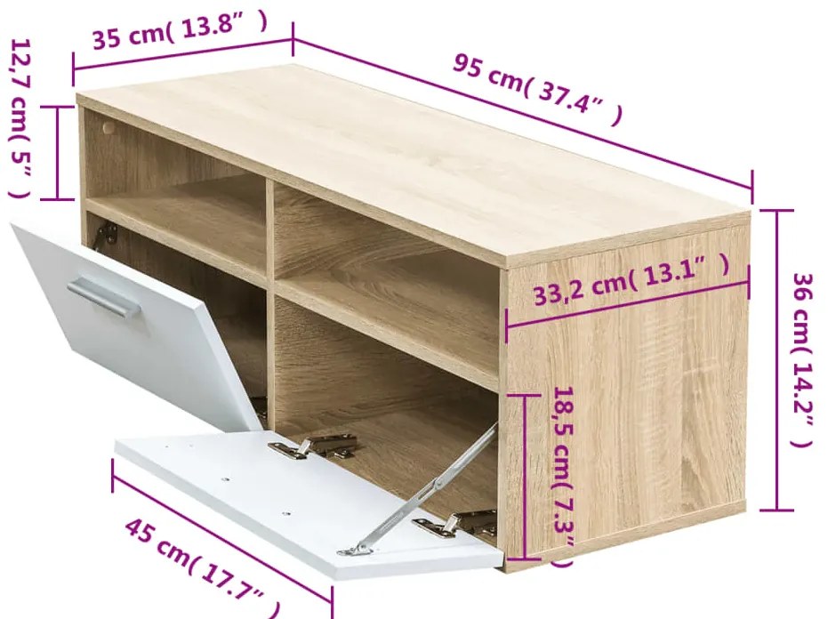 Móvel de TV em aglomerado 95x35x36 cm carvalho e branco